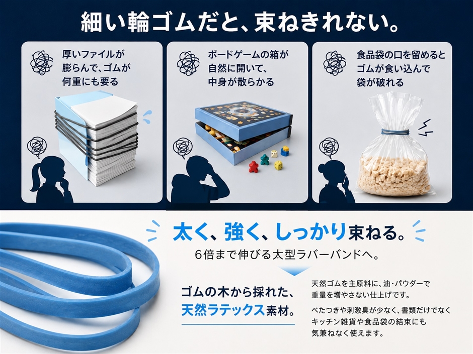 輪ゴム 太い 幅3mm 厚み1.4mm ゴムバンド 6倍の伸縮性 高寿命 50本