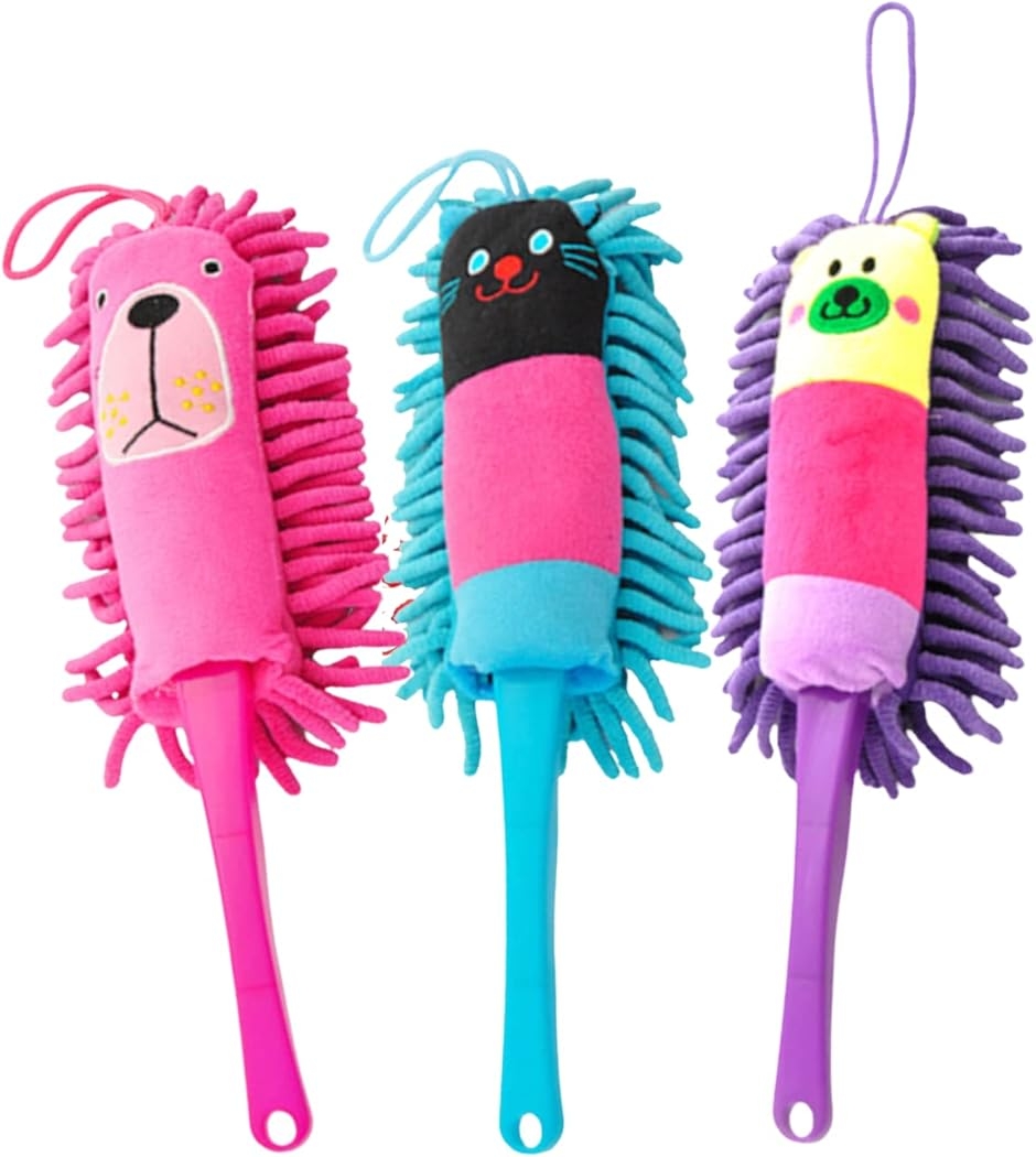 ハンディモップ ほこり取り ワイパー ウインドモップ もこもこ 掃除 道具 マイクロファイバー そうじ 可能 (青紫ピンク,  26cm)