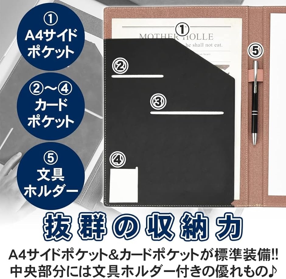クリップボード メモボード バインダー A4 PUレザー生地 ペンホルダー