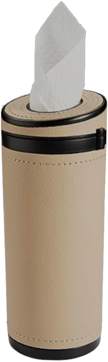 車 ティッシュケース 筒型 ティッシュホルダー 筒形 ティッシュカバー ティッシュ入れ (ベージュ,  ドリンクホルダー収納可)