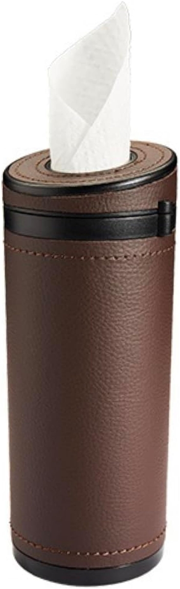 車 ティッシュケース 筒型 ティッシュホルダー 筒形 ティッシュカバー ティッシュ入れ (ブラウン,  ドリンクホルダー収納可)