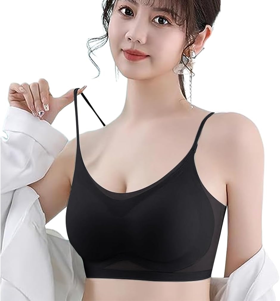 ノンワイヤーブラ スポーツブラジャー ナイトブラ 昼夜兼用(ブラック,  L)