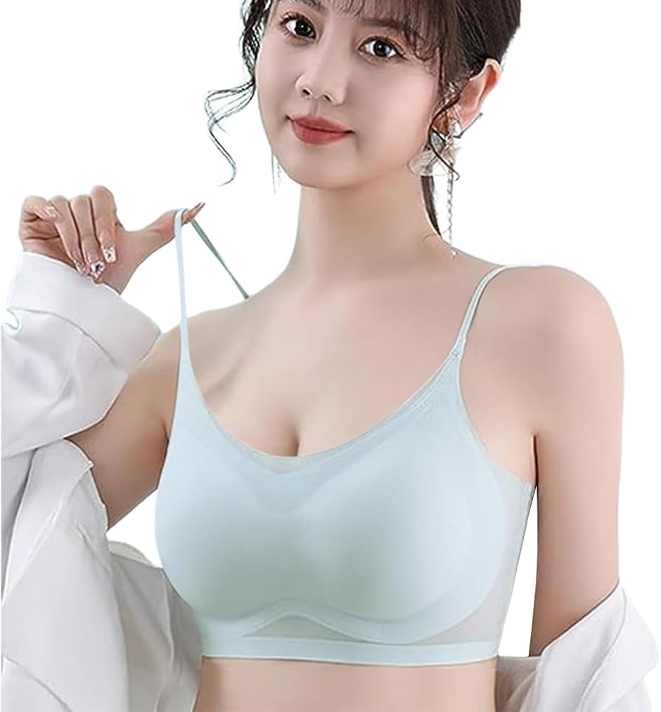 ノンワイヤーブラ スポーツブラジャー ナイトブラ 昼夜兼用(ブルー,  XL)