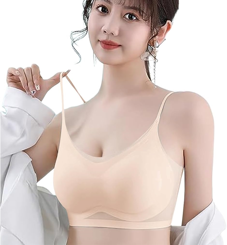 ノンワイヤーブラ スポーツブラジャー ナイトブラ 昼夜兼用(ベージュ,  2XL)