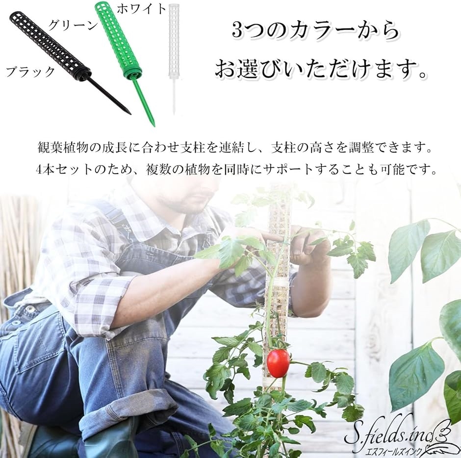 モスポール 支柱 4本セット 連結可 観葉植物 プラスチック ブラック