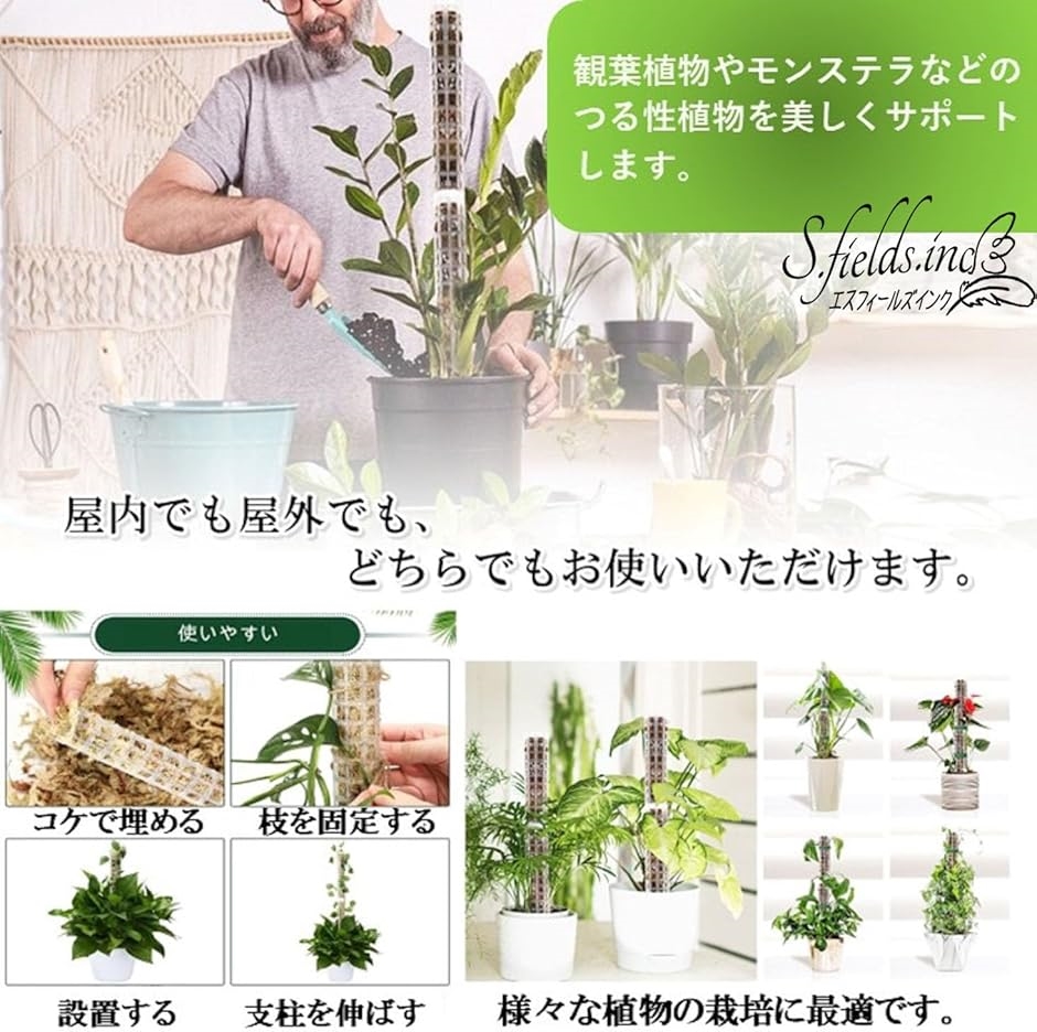 モスポール 支柱 4本セット 連結可 観葉植物 プラスチック ブラック