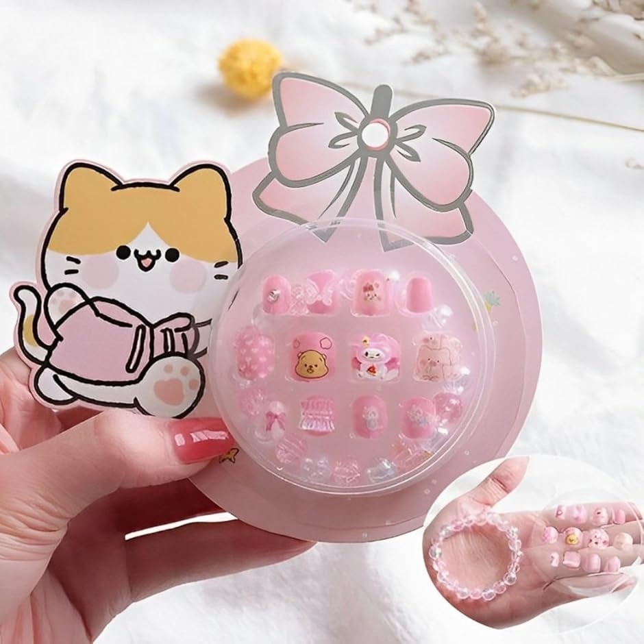 ネイルチップ 子供 キッズ 子供用 地雷系 子供用ネイルチップ 小さい爪用 可愛い (ピンク)