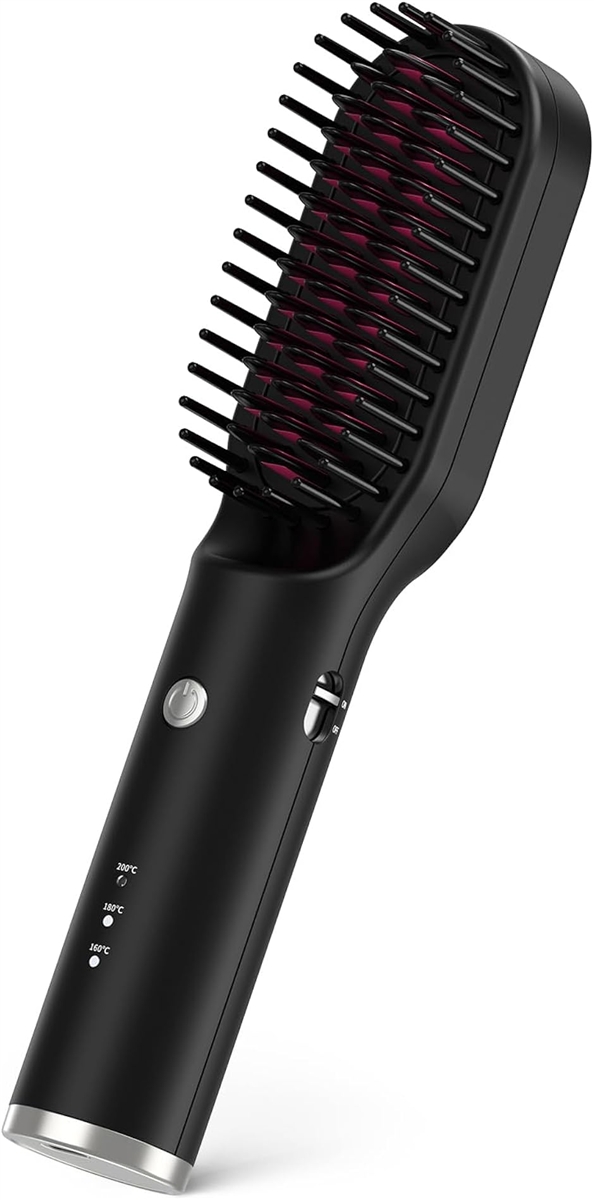 ヒートブラシ コードレス USB充電式 ストレートヘアアイロンブラシ ミニ ヘアブラシアイロン 持ち運び 3段階温度調整 MAX200℃