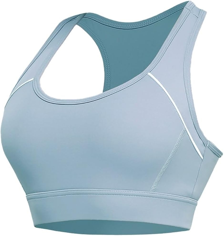 スポーツブラ 後ろホック付き スポブラ スポーツブラジャー ブラトップ ヨガブラ ナイトブラ ヨガウェア (ライトブルー,  M)