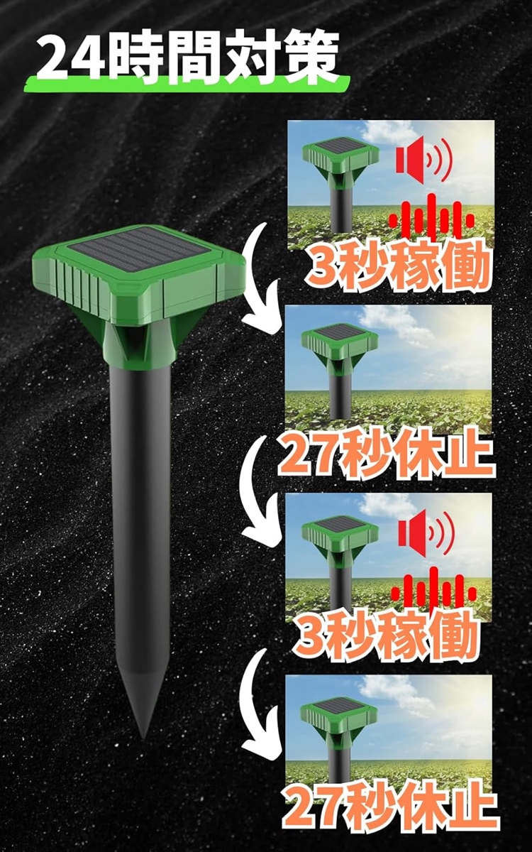 もぐら退治 ソーラー充電式 超音波と振動で撃退...の詳細画像4