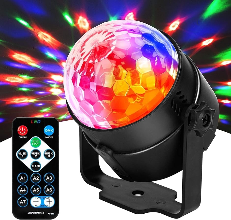 ミラーボール ディスコライト ステージライト LED ポータブル 7色 リモコン付き パーティー カラオケ クラブ バー(ブラック)