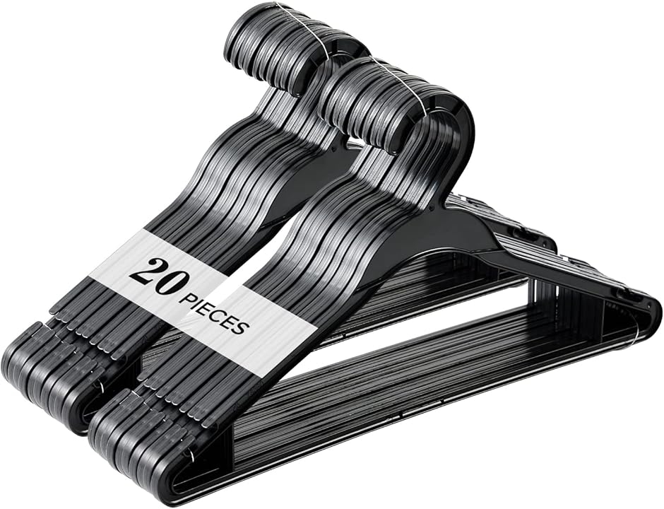 Hxhome ハンガー 衣類ハンガー 洗濯ハンガー 多機能収納 防風フック付き MDM (01）39cm-20pcs-black,  20pcs)