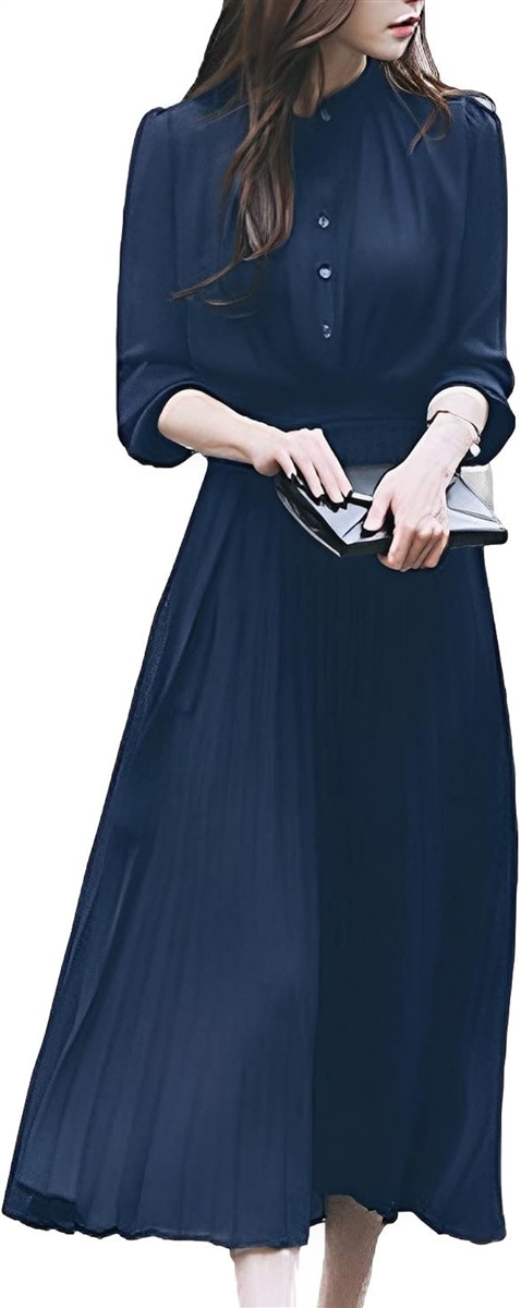 上品 プリーツ ロング ワンピース レディース 長袖 きれいめ ハイ
