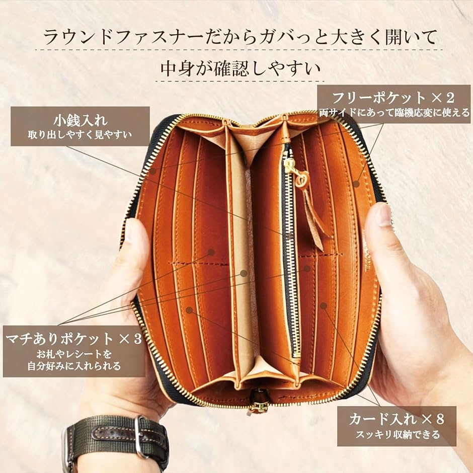 atelierCODEL 長財布 ラウンドファスナー 栃木レザー メンズ 本革(手