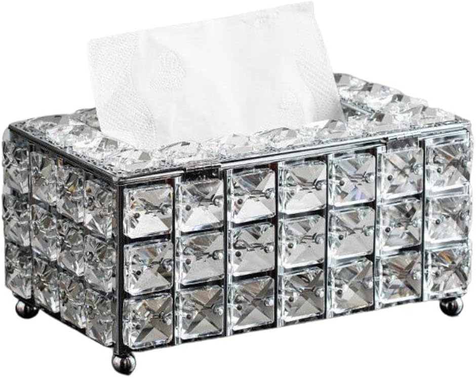 クリスタル ティッシュケース 高級 ティッシュボックス マスクケース ペーパータオルケース 豪華 キラキラ (シルバー,  レギュラー)