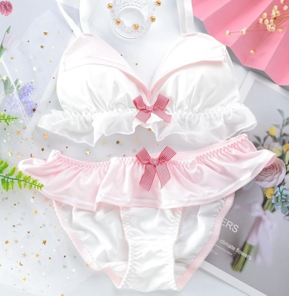 大きいサイズ ゆめかわ フリフリ ノンワイヤー ブラ ショーツ セット