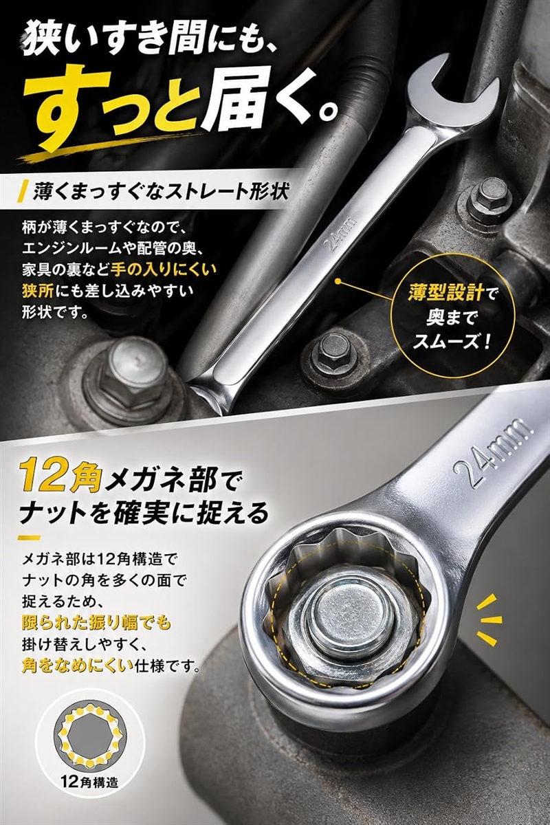 メガネレンチ スパナ オフセットレンチ ラチェット ボルト 自転車 DIY