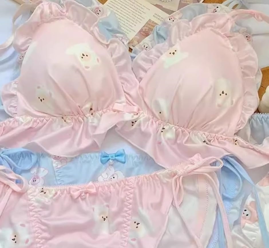 大きいサイズ ゆめかわ フリフリ ノンワイヤー ブラ ショーツ セット