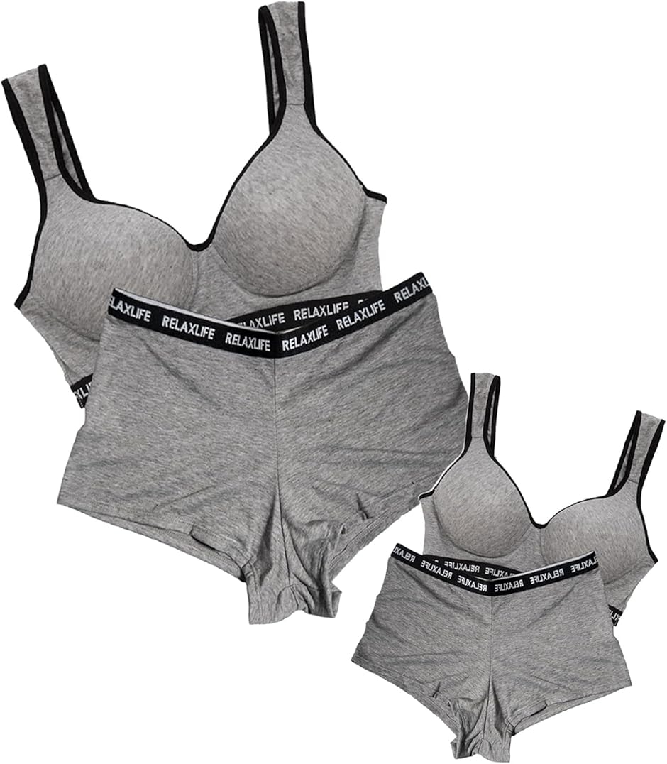 レディース スポブラ スポーツ スポーツブラジャー ショーツ 一分丈 上下 セット ノンワイヤ— 女性 下着 (グレー2枚,  L)