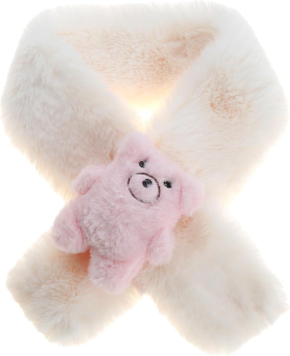 ネックウォーマー キッズ 女の子 男の子 ファー スヌード マフラー 子供 暖かい (White Bear B,  Free Size)