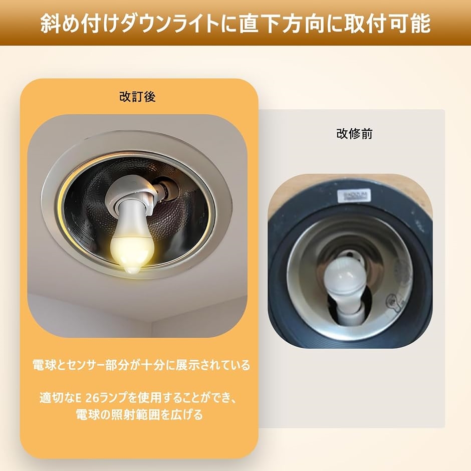 E17＞E26変換ソケット 可動 角度の可変式ソケット LED電球専用 斜め