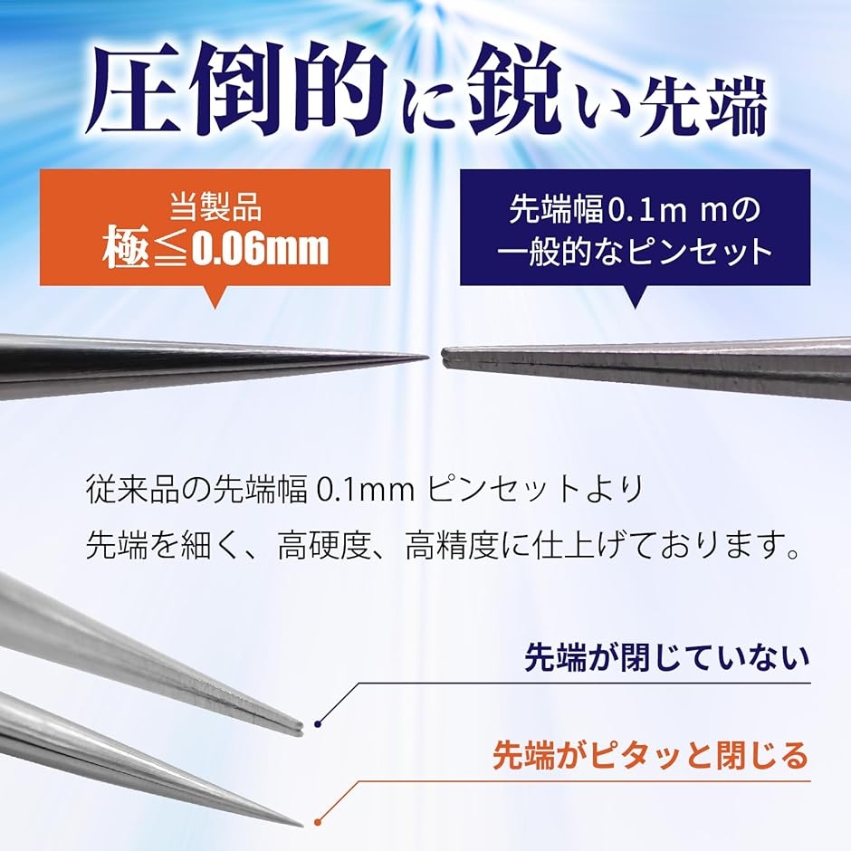【Yahoo!ランキング1位入賞】ピンセット 精密 極細 針のような細さ 極鋭 ≦60ミクロン 0.06mm プロ仕様 MDM (silver) 関連画像2