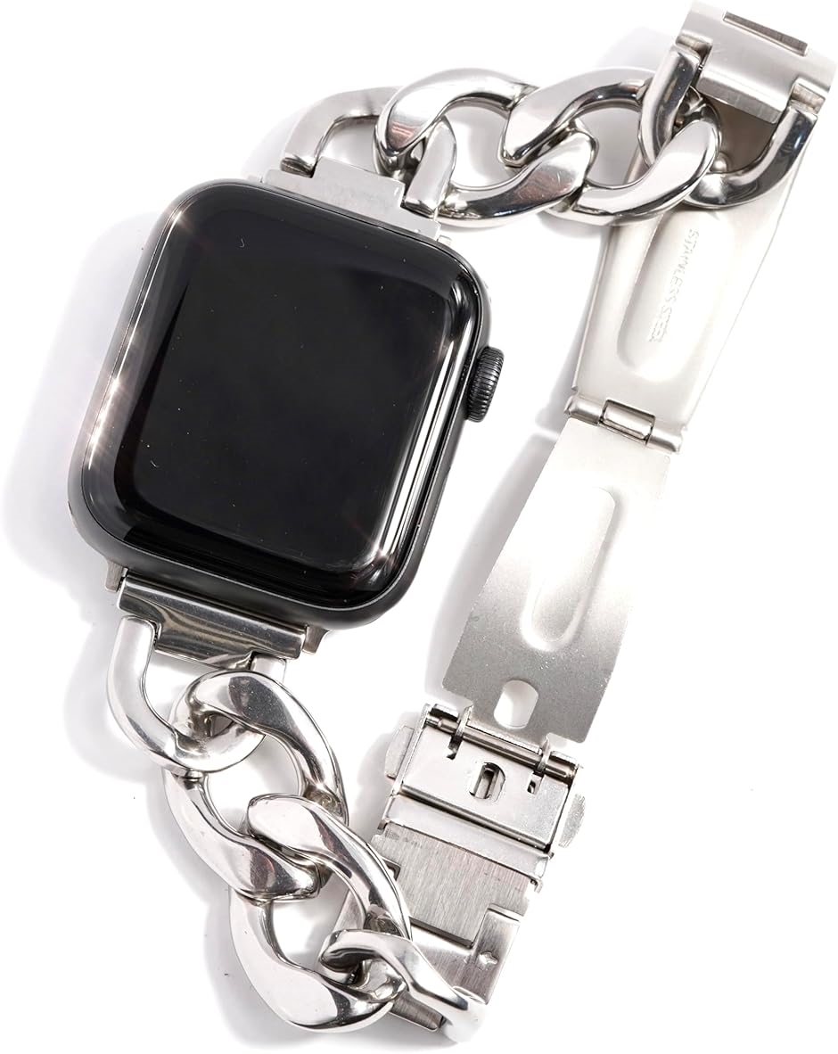 Yahoo! Yahoo!ショッピング(ヤフー ショッピング)【互換品】 互換品/代替品 チェーンバンド 40mm 41mm 42mm 三つ折り プッシュ式（シルバー,  40mm 41mm 42mm）