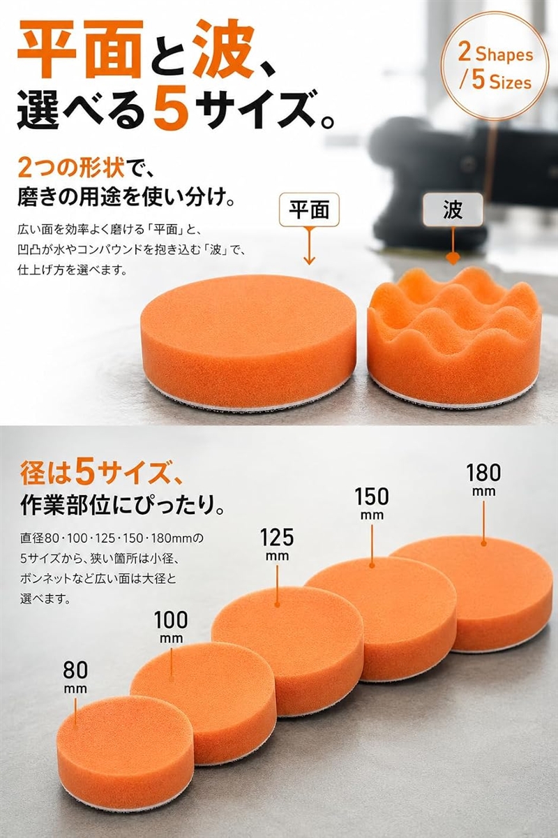 ポリッシャー バフ スポンジバフ 車 床 洗車 研磨 電動 ワックスがけ 4