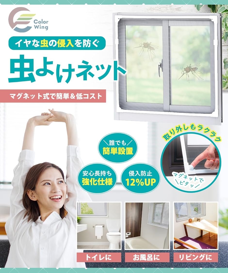 マグネット式 DIY 網戸キット 網目の細かさUP。 小窓用 簡易網戸