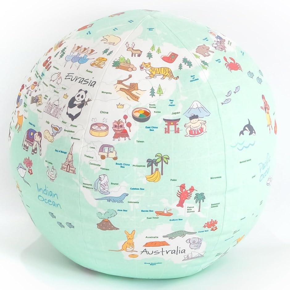 テレット ぎゅっと抱きしめられる地球儀 スタンダード 英語 クッション Made in (ブルー,  Lサイズ (直径約30cm ）)
