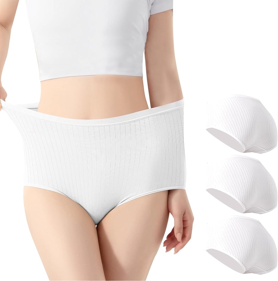 大きいサイズ 使い捨てパンツ 女性用 深め 綿 3枚セット 旅行 レディース ショーツ 入院 防災グッズ(ホワイト,  2XL)