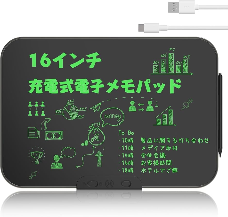 電子メモパッド Type C充電可 筆触でメモ消す 大画面 高輝度 電子メモ 