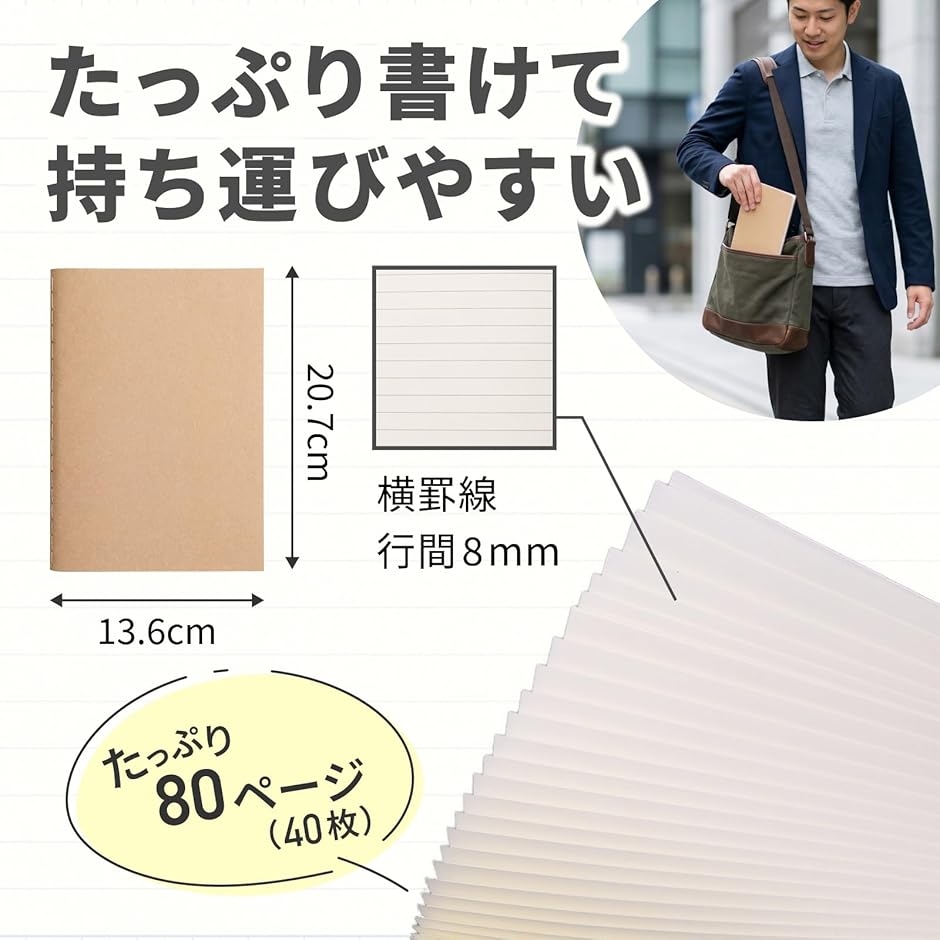ノート A5 無地 セット おしゃれ 横罫 まとめ買い 80ページ 40枚 (10冊