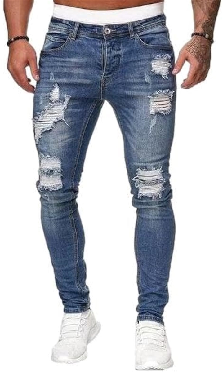 やりらふぃー スキニー デニムパンツ ストレッチ ダメージ加工 スリム 