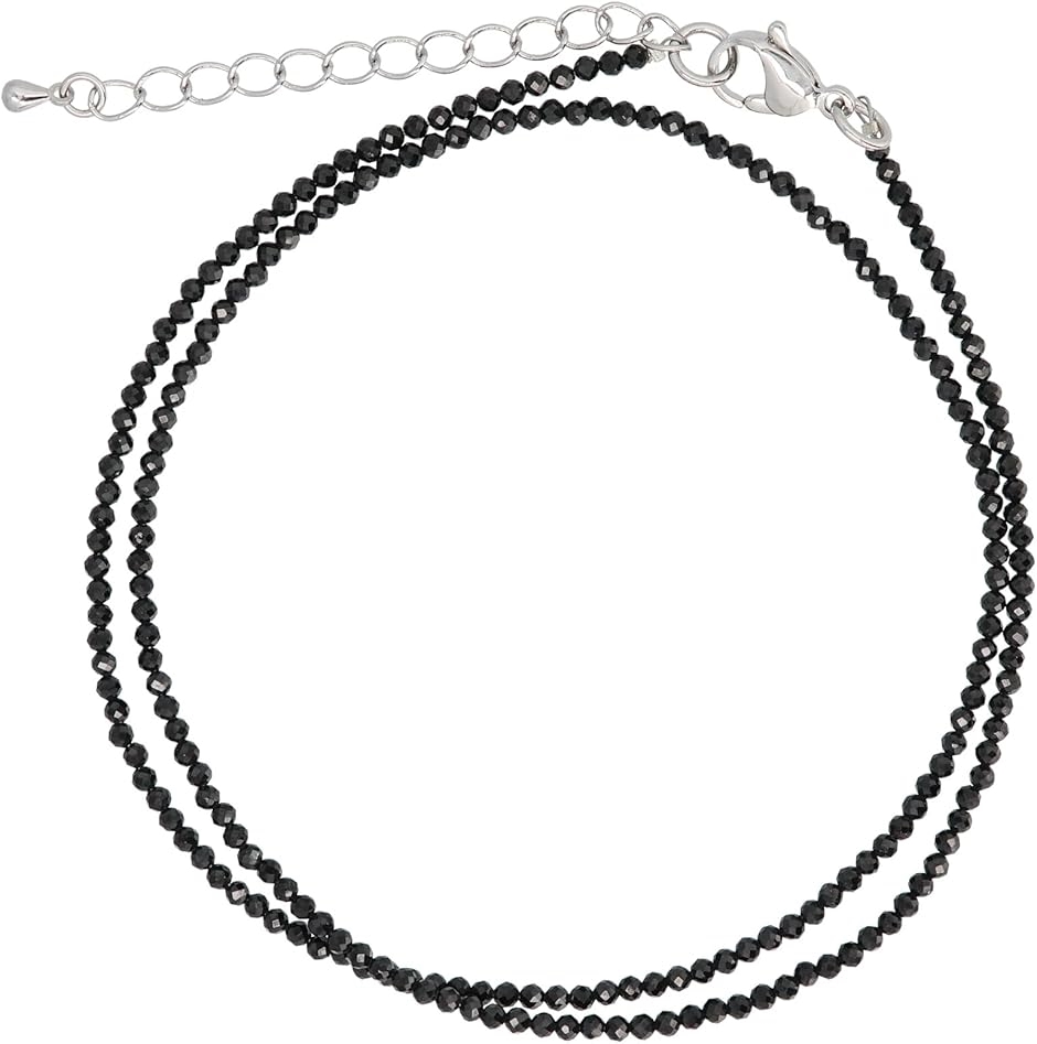 Yahoo! Yahoo!ショッピング(ヤフー ショッピング)ブラックスピネルネックレス 2mm カット 45cm 50cm 長さ調整 ブラックストーン 天然石 パワーストーン（ブラック）