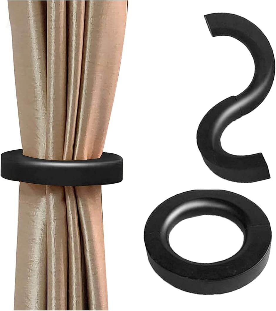 カーテンリング 木製 4個から おしゃれな シンプル 黒高級 マグネット 磁石 北欧風(ブラック6個)