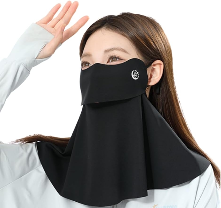 フェイスカバー uvカットマスク 冷感マスク 暑さ対策 日焼け防止 フェイスマスク (ブラック,  長)