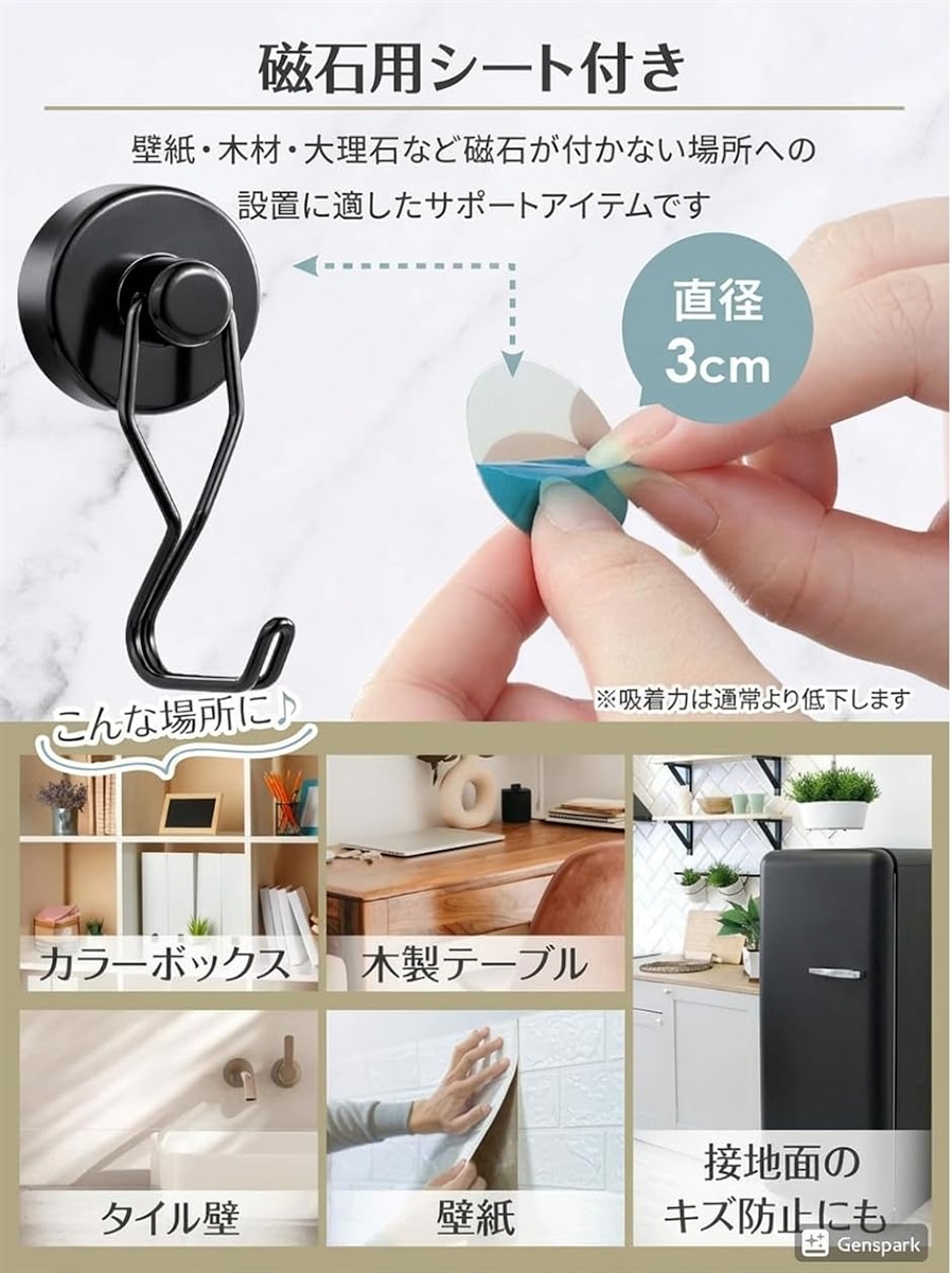 強力マグネットフック 32mm 3個入 まとめ売り 耐荷重22kg 防錆 新品 超強力マグネットフック 32mm 3個セット 保護パッド3枚付 防錆