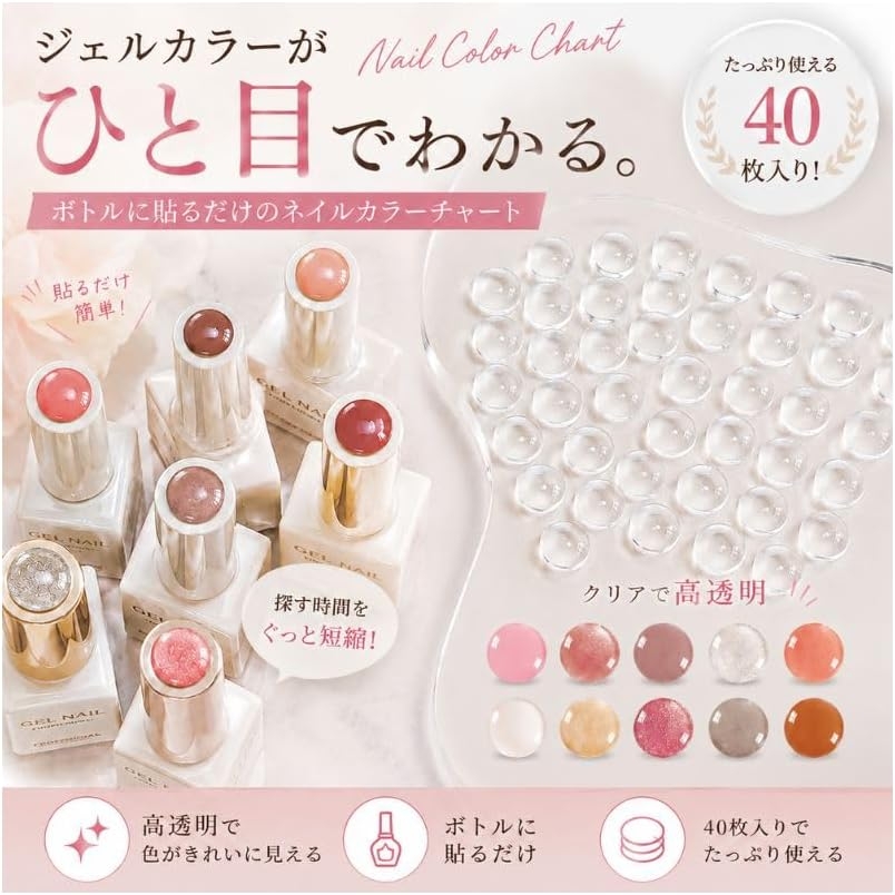 ネイルカラーチャートチップ 40枚 粘着シール付き 用品 道具 セルフ