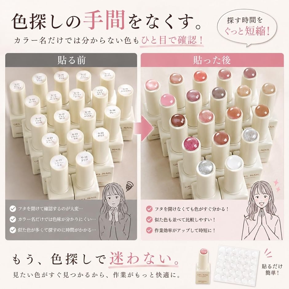 ネイルカラーチャートチップ 40枚 粘着シール付き 用品 道具 セルフ