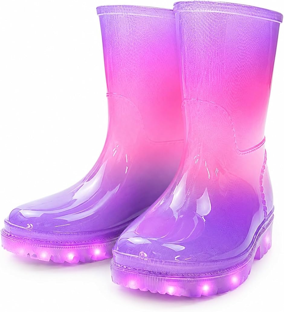 光る 長靴 キッズ レインシューズ LED レインブーツ 子供 男の子 女の子 防水 軽量 滑りにくい 雨 (ピンク, 20.0 cm)