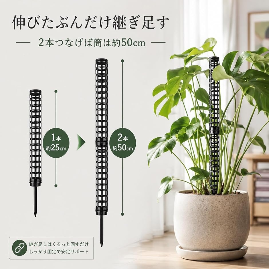 モスポール 観葉植物 支柱 4本セット 連結式 25cm 水苔 モンステラ