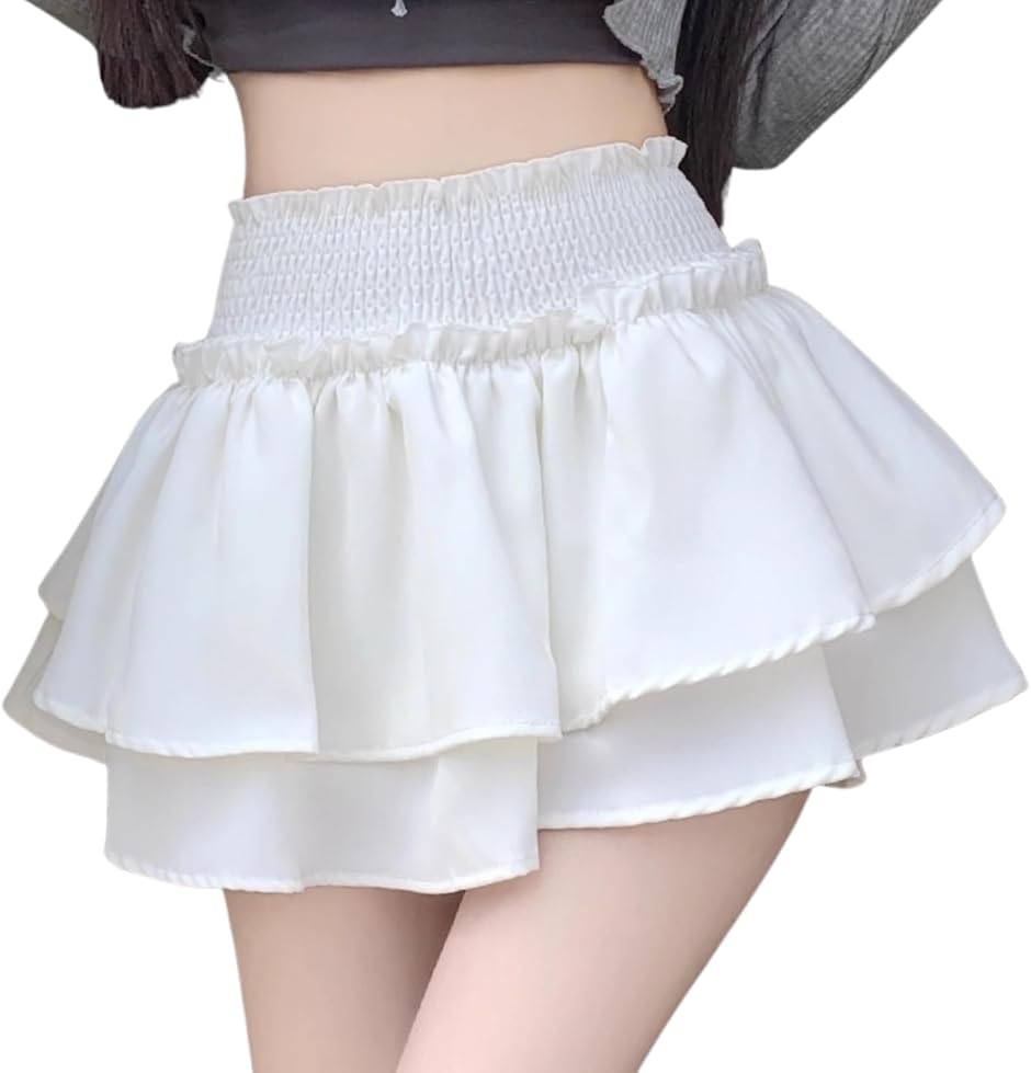 ミニ スカート インナー ショート パンツ 一体型 フリル ハイ ウエスト