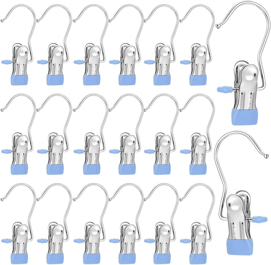 モノクリップ 20個セット 洗濯バサミ ハンガー ステンレス 洗濯クリップ 洗濯ばさみ (ブルー,  Medium)