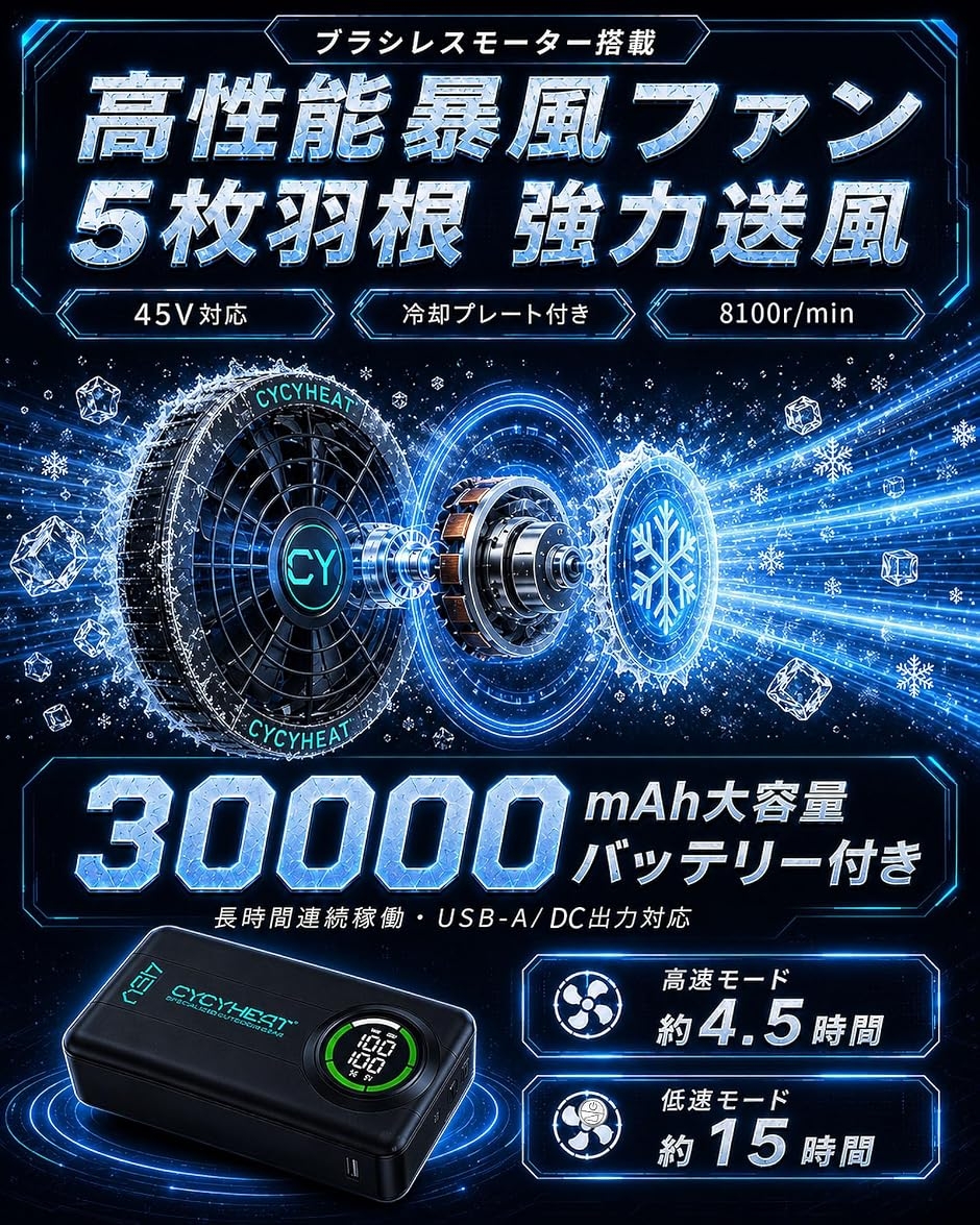 暴風ペルチェ ベスト＆ 30000mAh大容量バッテリー 空調作業服 ファン