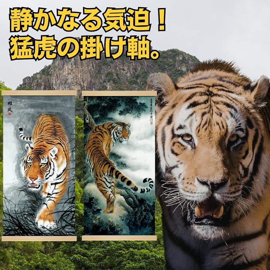 掛軸 床の間 掛け軸 虎 猛虎図 風水 縁起 開運画 高級 ?の布 和室 金運