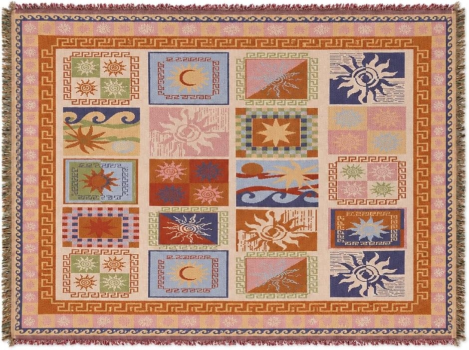 ラグマット キリム柄 180x130cm ジャカード織 マルチカバー (08 サンモザイク,  130 x 180 cm (長方形))