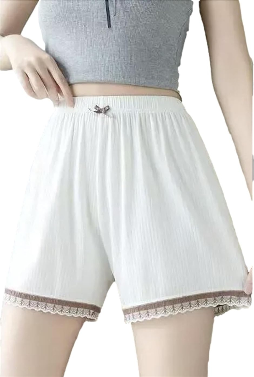 ペチ パンツ レディース インナー 透け防止 コート ルームウェア ショート 下着 見せパン 3分丈 人気 可愛い (ホワイト,  L)