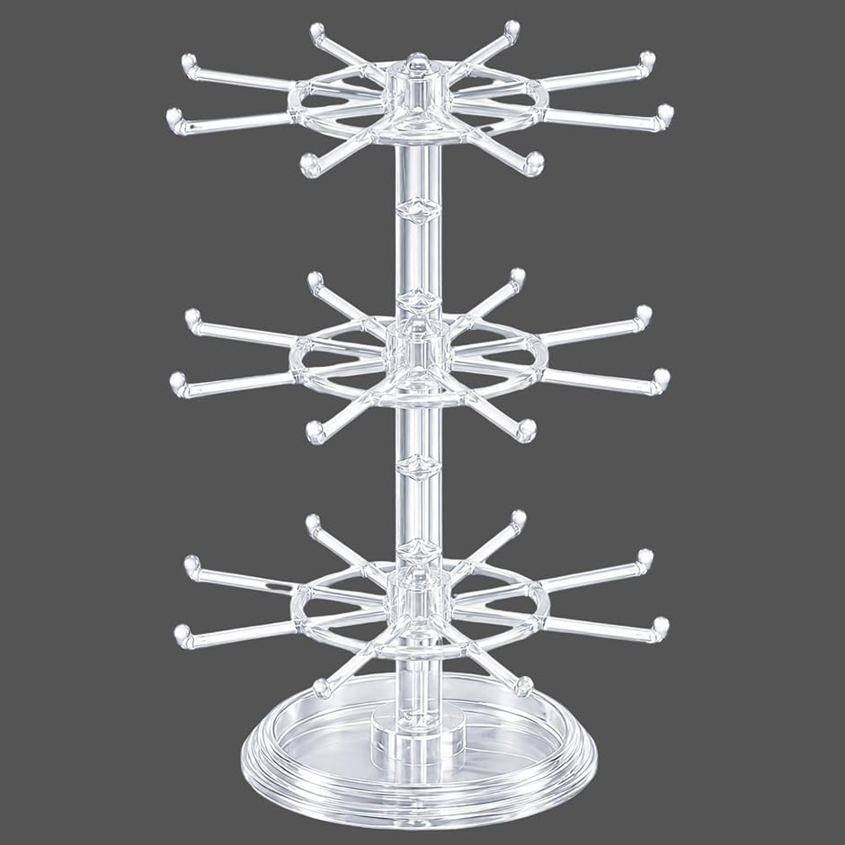 キーホルダースタンド 360度回転 アクセサリースタンド ディスプレイスタンド 大容量 収納スタンド アクキー 展示 (クリア,  3段)