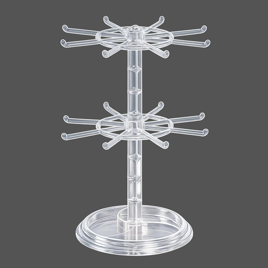 キーホルダースタンド 360度回転 アクセサリースタンド ディスプレイスタンド 大容量 収納スタンド アクキー 展示 (クリア,  2段)